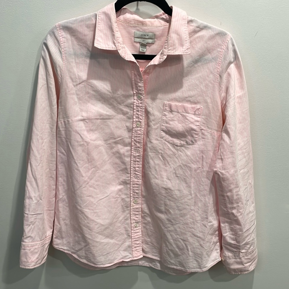 J. Crew boy fit light pink white striped preppy classic button down shirt 10
